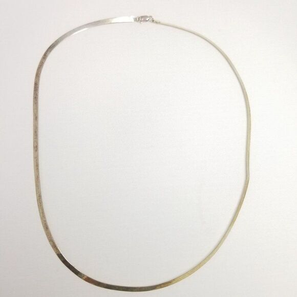 Vintage Sterling Silver Herringbone Flat Chain Necklace, Signed GLO, Estate - Picture 7 of 8